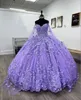 Abiti Quinceanera a farfalla color lavanda lilla con abito in pizzo con applicazioni Sweet 16 Abiti da ballo messicani 2023