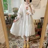 Vestidos Casuais Verão Roupas Femininas Floresta Bordado Estilo Feriado Ramie Branco Lanterna Mangas Renda Algodão Linho Vestido Boneca