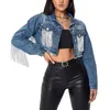 Womens Jackets Yileegoo Womens Croped Denim Fringe Jacket Tassel Hem Jean (Black M)