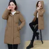 Trench-coats pour femmes hiver mi-long vers le bas veste rembourrée en coton femmes 2023 mode chaude couleur Pure vêtements d'extérieur à capuche dissimulé manteau à glissière