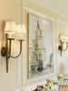 Wall Lamp French Vintage Bronze Candlestick Lamps Living Room American Double Head Hallway Aisle Bedside Decorative Sconces Lights