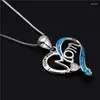 Pendant Necklaces Blue Opal Stone Heart Necklace Vintage Letter MOM Boho Silver Color Chain For Women Thanksgiving Gift