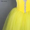 Stage Wear Yellow Romantic Ballet Long Tutu Costume Ballerina Dance Recital Performance Girls Party/Solo/Birthday Camisole Dress