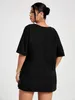 T-shirt taglie forti da donna T-shirt taglie forti 4XL Moda donna mezza manica scollo a V camicetta casual oversize nera estate elegante top da donna solido 230715