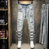 Мужские джинсы Street Fashion Men Men Retro Середной синий упругое упругое сплановое сплановое дизайнер много карманов хип -хоп брюки