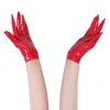 Luvas Five Fingers Wet Look PVC Luvas Curtas Couro PU Brilhante Cosplay Sexy Dedos Separados Guantes Performance de Dança Luvas Luva Gothic Clubwear 230717