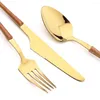 Flatware Sets Stainless Steel Set 4/8/16/24/32 Pcs Wooden Handle Cutlery Western Knife Fork Spoon Tableware Kitchen Dinnerware