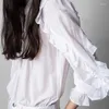 Dames Blouses 2023 Lente Dames Shirt Ruffle Simple Sweet Lace Lange mouw