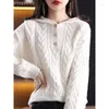 Kadın Sweaters Merino Yün Kazak Kadın Hood Yaka Külot Gevşek Moda Top Sonbahar/Kış Kırışık Bükülmüş Çiçek Kalınlaştırılmış