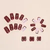 False Nails 2023 Christmas Glitter Red Mid Length Square Head Hat Snowflake Acrylic Nail Patch For Girl Gifts