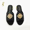 Slippers African style women's shoes metal rimmed Rhinestone slippers low heel women's sandals Wear women's shoes at the party L230717