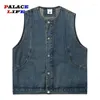 Coletes Masculinos Masculino Colete Sólido Japonês Vintage Workwear Denim Casal Streetwear Moda Colete Jaquetas Sem Manga Motociclista Verão