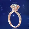 Bagues de grappe Moissanite solide 14K or rose fleurs bague de fiançailles de mariage pour les femmes avec certificat