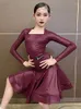 Stage Wear 2023 Latin Dance Performance Costumes For Girls Long Sleeved Split Skirt Suit Chacha Rumba Tango Dress DN15517