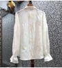 レディースブラウス高品質のデザイナー2023春夏女性ルレックス刺繍弓デコンスリーブカジュアルエレガントな白いブラウスシャツ