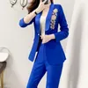 Kvinnors tvåstycksbyxor Insozkdg 2023 Suit Korean Spring Autumn Leisure Fashion Temperament Micro Flare Two-Piece Business 25-34