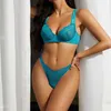 Set di lingerie erotica sensuale Intimo blu Reggiseno push-up da donna Set di slip Solido Pizzo da donna Sexy Bilizna e Panty 230717