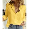 Kvinnors polos elegant bomullslinne skjortor kvinnor casual solid knapp lapel blouses vår sommarlång ärm lösa toppar tunika blusa