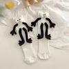 Women Socks Magnetic Suction 3D Doll Eyes Sock For Unisex Funny Couple Holding Hands Middle Tube Men And 2023