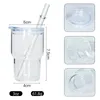 3oz Sublimation Shot Glass Tumbler Blank Wine Glasses Glass Beer Mugs with Lid Clear Frosted Drinking Glasses with Reusable Straw