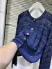 Women's Knits Hollow Out Navy Blue Women's gebreide cardigan single-breasted sweaters