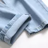 Männer Jeans Denim Loch 2023 Gerade Hosen Sommer Dünne Ruinierte High-end Casual Hosen Plus Größe