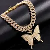 Anklets New Fashion Bling Crystal Butterfly Cupan Chain Anklet for Women Iced Out Rhinestone Link Bracelet Hip Hop Jewelry 230607