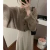 Women's Knits Deeptown Korean Khaki Crop Batwing Sweater Cardigan Women Harajuku Fashion Elegant Basic Oversized Knit Top Chic Jumper Female