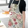 Cotton Linen Flower Lotus Pattern Apron for Home Decorative Kitchen Restaurant Cooking Bib Aprons Delantal Cocina Restaurante L230620