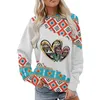 Gym Clothing Damen Western-Azteken-Sweatshirt, langärmelig, ethnisches Muster, Rundhalsausschnitt, Kapuzenpullover, Vintage-Oberteile