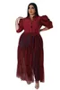 Plus size Dresses Plus Size Mesh Women Casual Dress Pleats Half Sleeves Patchwork Belt Sexy Party Club Shirt Dresses Oversize 5XL 230715