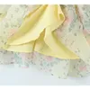 Casual Dresses YENKYE Women Lotus Root Puff Sleeve Yellow Floral Print Organza Dress Sexy Hollow Out Backless Female Party Mini Princess