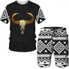 Männer Trainingsanzüge Männer Vintage Native Style T-Shirts/Anzüge Harajuku Mode Tribal Kuh 3D Gedruckt T-Shirt Shorts Set Paar Streetwear