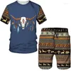 Männer Trainingsanzüge Männer Vintage Native Style T-Shirts/Anzüge Harajuku Mode Tribal Kuh 3D Gedruckt T-Shirt Shorts Set Paar Streetwear