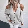 Kadın Sweaters Sonbahar Kış Kadınlar V Boyun Düğmesi Örgü Hırka Moda Omuz Fener Kılı