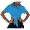 Women's Blouses Shiny PVC Leather Short Sleeve Shirt Turn-down Collar Lace-up Bowknot Tops Blouse Party Clubwear Sexy Streetwear 7XL