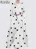 Basic Casual Dresses ZANZEA Autumn Shirt Dress Women Elegant Polka Dot Vestidos Chic Bohemian Maxi Dress Casual Holiday Long Sundress OL Kaftan 230715