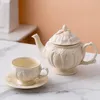 Piatto in ceramica goffrata lattiginosa Tazza da caffè Piattino Creativo tè pomeridiano europeo Teiera Tazza da tè Porcellana bianca semplice215C