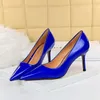 Elbise Ayakkabı 2024 Kadın Sarı Mavi 8cm Yüksek Topuklu Pompalar Scarpins Bling Patent Deri Ofis Ayak Tip Tacons Plus Boyut 34-43