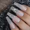 False Nails Extra Long Fake Rhinestones Crystal Press On Tapered Eternal Bling Glitter Stick Glue Tape Nail Tips