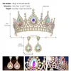 Elegant Luxury Water Drop Crystal Tiara Crown Women Party Jewelry Bridal Gold Crown Earrings Wedding Hair Accessories Set