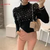 Women's Sweaters 2023 Sweater Women Knitted With Beading Autumn Trendy Threaded Neck Jumper Pull Femme Top Pullover Mujer