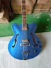 E-Gitarre, 4-saitiger, halbhohler Korpus, blauer Ocean Contemporary, sehr dünner Bass