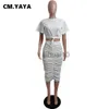 Women's Two Piece Pants CM.YAYA Street Women Solid Tie Hem Mini T-shirt and Midi Ruched Skirt Matching Two 2 Piece Set Outfits 2022 Summer New Dress J230717