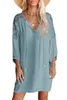 Casual Jurken Dames Jurk Superieure Kwaliteit Zomer V-hals Kant Katoen 3 Kwart Mouw Effen Kleur Vestidos Drop OSH220363