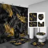 Shower Black and Gold Tropical Plant Leaf Bathroom Shower Curtain Set for Bathtub Exotic Leaves Bath Rugs