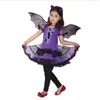 Girl Dresses Anime Halloween Children's Clothing Witch Performance Makeup Ball Costume Purple Bat Skirt Winged Cosplay Accessories