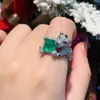 Wedding Rings Luxury Emerald Green Agate Zircon Leopard Rings Animal Panther Ring with Stone Adjustable size For Women Copper Party Jewelry 230717