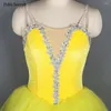 Sahne Giyin Sarı Romantik Bale Uzun Tutu Kostüm Balerin Dans Recital Performans KIZ PARTİ/SOLO/Doğum Günü Kostoz Elbise
