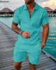 Herrspårar 2023 Sommarkläder Kort ärm Polo Shirt Sports Shorts Set utomhus Leisure 3D Printing Outfit Street 2 -stycke kostym